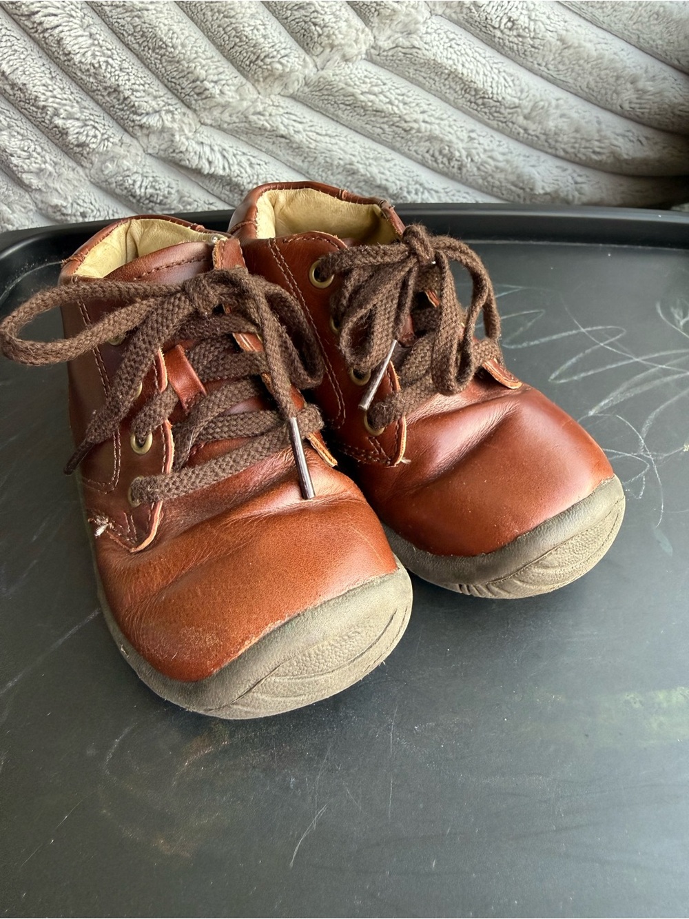 Stride Rite Derby Brown Leather Lace-Up Baby Walker Shoes Dress or Casual